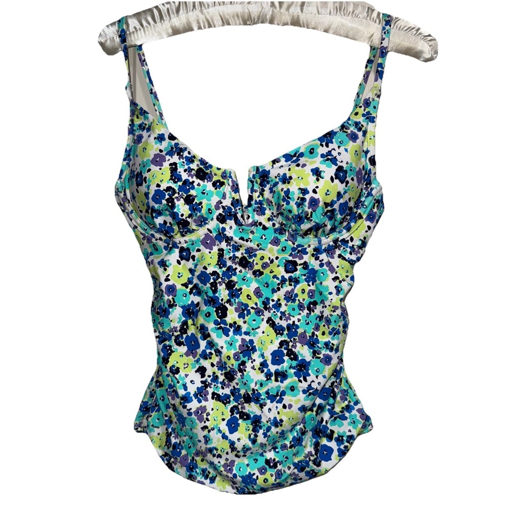 NWT Anne Cole Tankini Swimsuir Tank Top‎ XS Adjustable Blue Ditsy Floral Padded